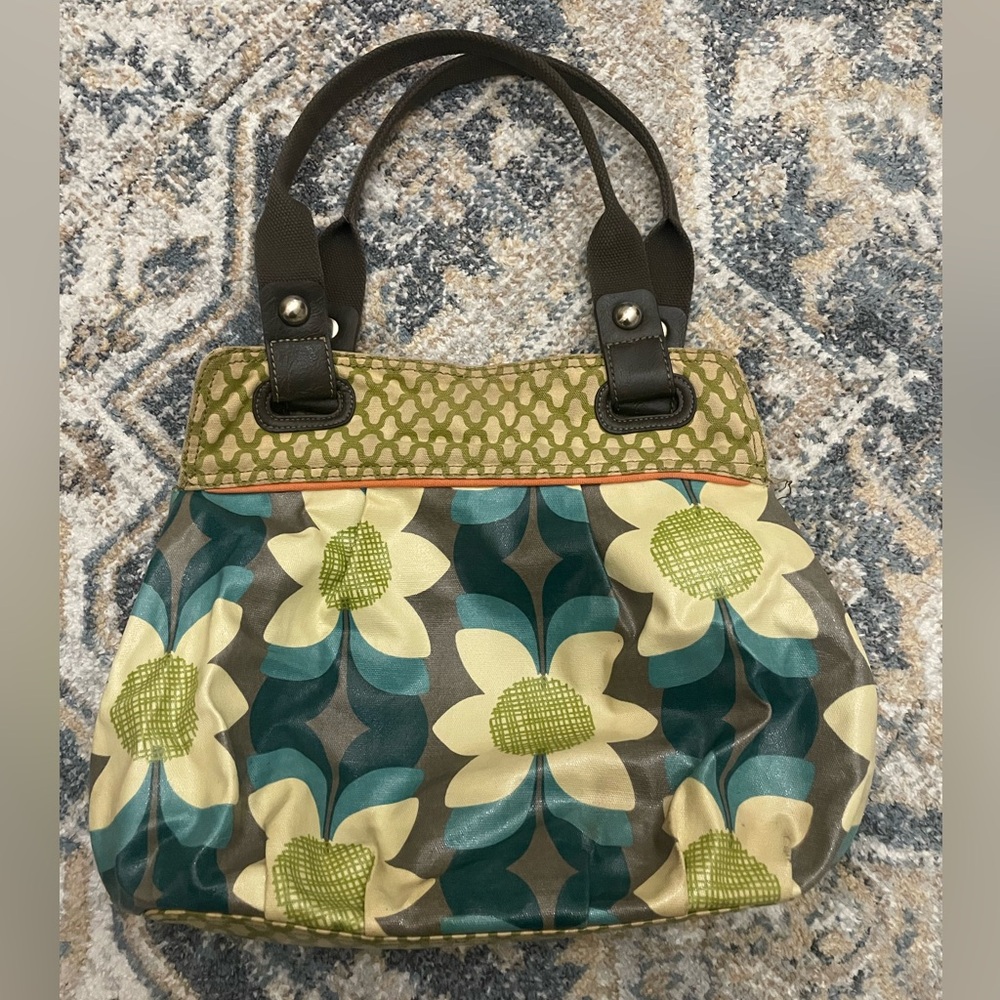 FOSSIL KeyPer Whimsical Floral Coated Canvas Tote Purse Shoulder Bag